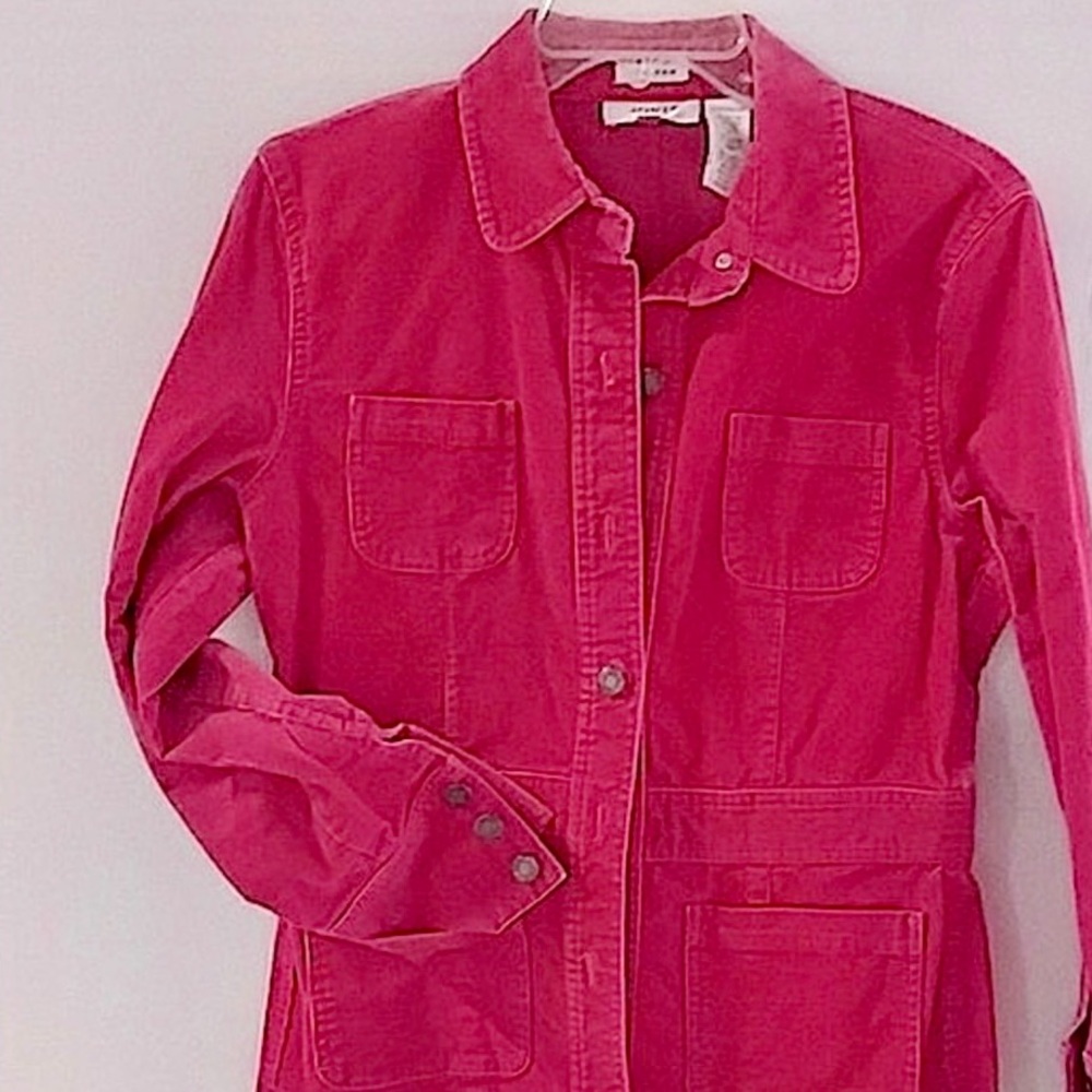 Boho JONES SPORT Jacket Shirt Sport Stretch Corduroy Pink Red Coral Size Medium - Picture 6 of 6